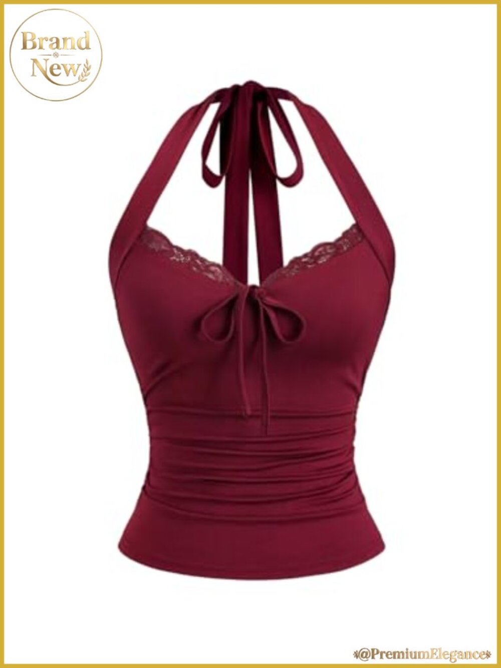 Y2K Halter Top Lace Trim Ruched Tie Front Open Back Cropped Club Top